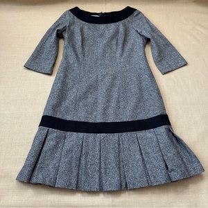 Pendleton Wool & Silk Gray Boat Neck 3/4 Sleeve Pleated Drop Waist Dress